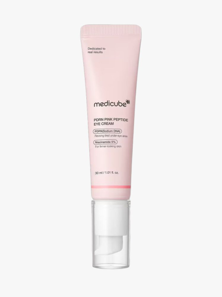 Medicube PDRN Pink Peptide Eye Cream in branded component on a light gray background