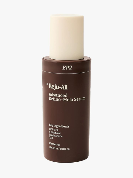 Dr. Reju-All Advanced Retino-Mela Serum HPR Retinol Serum in branded component on a light gray background